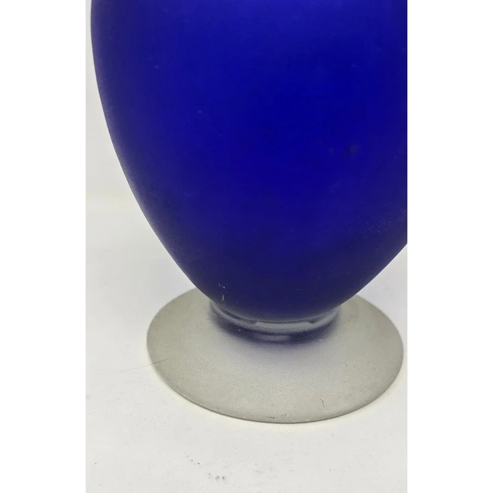 Vtg Murano Italian Scavo textured hand blown art glass cobalt blue vase pitcher